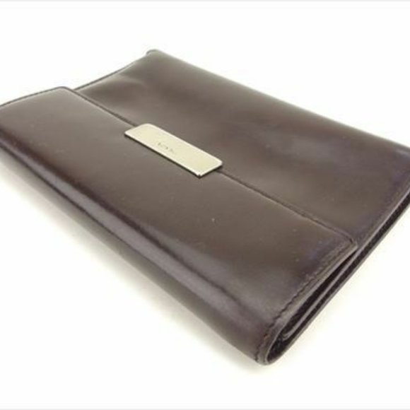 Prada Wallet Purse Trifold Brown Silver leather Woman unisex C3279 - Picture 2 of 8